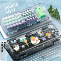 Étui à crayons en acrylique transparent à double couche avec logo personnalisé, imperméable, pour fournitures scolaires, en plastique, neuf et pratique