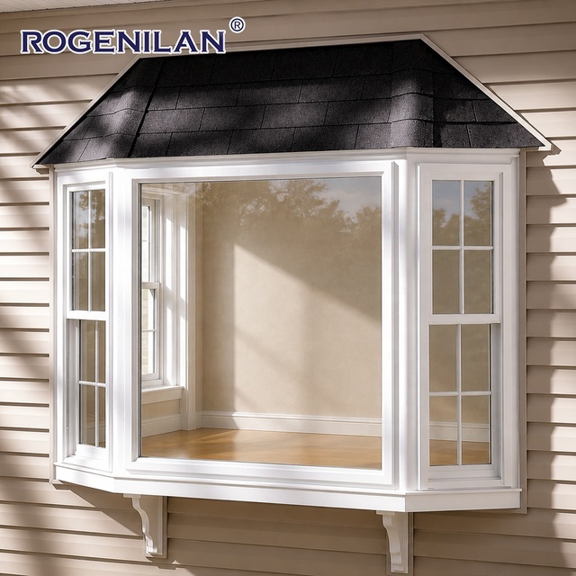 Rogenilan Modern Exterior Thermal Break Aluminum Bay Window Double Tempered Glass Ventilate Single Hung Windows
