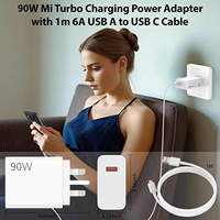 Chargeur Turbo Rapide 90W avec Prise UK et Câble de Charge Turbo USB pour Xiaomi 15 14 13 pour Redmi Note 14 13 12 Pro 11 14 Adaptateur Secteur