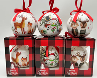 Boule de Noël en mousse mignonne en forme de chien, lot individuel, boule rétro en polystyrène pour chiot d'hiver avec ruban rouge, ornements suspendus pour la décoration de Noël