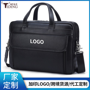 Men's Business <b>Briefcase</b> Large Capacity Laptop Bag Genuine Leather Crossbody Black P1338LHXJ - Product Image 5