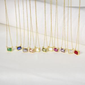 Gargantilla de circón de colores de 12 meses, Collar de plata de ley 925, colgante cuadrado chapado en oro de 18 quilates, collar de piedra natal - Product Image 2