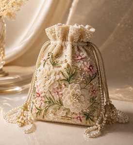 Latest Fashionable Design Colorful Flower Lightweight Square Modern Hand Embroidery Ladies Evening Party Jewelry Storage Clutch - Product Image 1