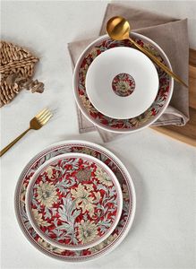 Nouvel ensemble de 24 assiettes de table en porcelaine, service de vaisselle en porcelaine fine, motif floral, assiettes et bols - Product Image 6