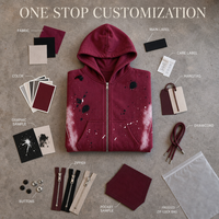 Sweat à capuche zippé RAMAX 460GSM 100% coton bordeaux effet éclaboussures, graphisme délavé, streetwear homme, personnalisable OEM ODM, vente en gros de vêtements