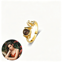 Bague de projection photo ajustable en or rose avec lettre d'amour et image cachée « Je t'aime » – Cadeau pour femme