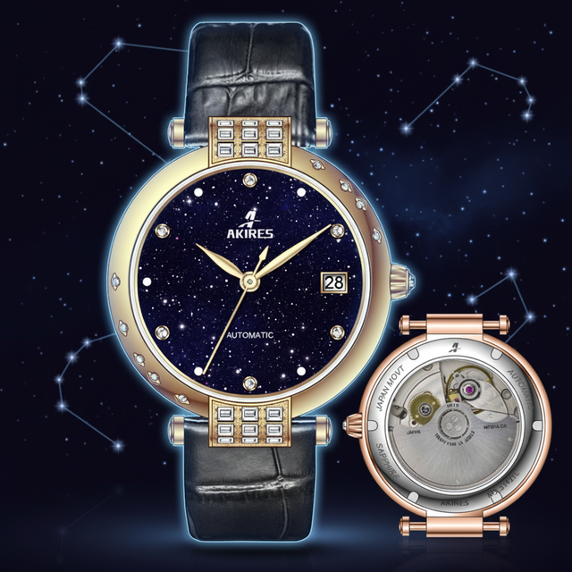 Sky Star Dial Bling Bling Stainless Steel Case Cow Leather Band Sapphire Crystal Women Automatic Watch MIYOTA Mechanical Watch