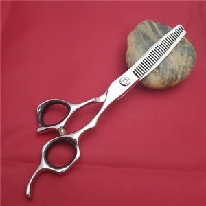 Tijeras de entresacar de acero inoxidable 440C premium con mango de gema morada, tijeras de peluquería de mango largo para uso en barberías y salones. - Product Image 2