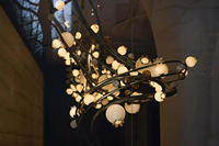 Lustre LED suspendu en métal et verre, design naturel, pour hall d'hôtel, salon de thé, entrée de villa, espace ouvert