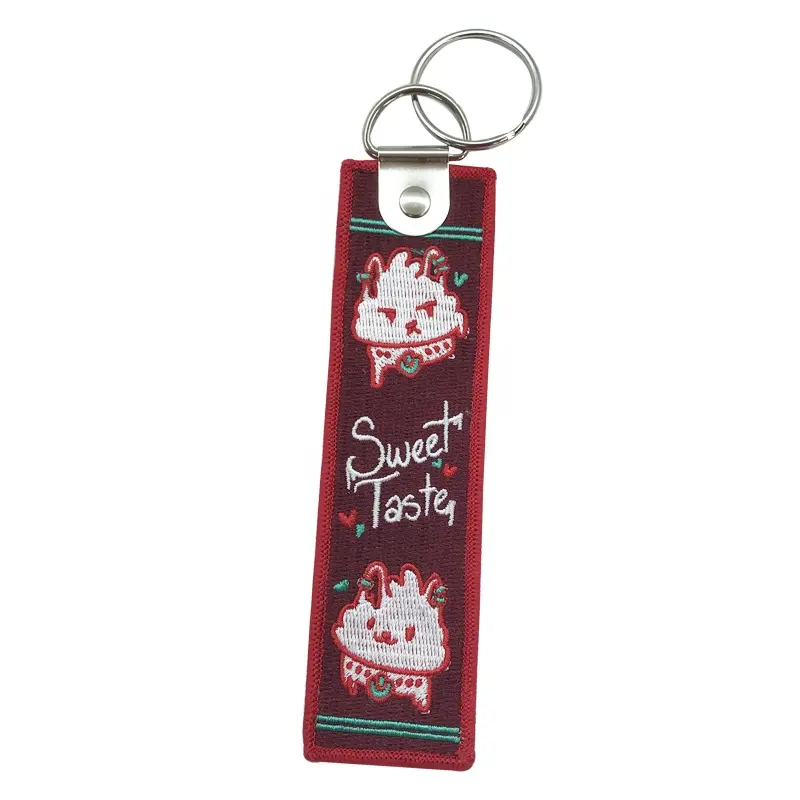 Custom logo Sweet Times embroidery flight key tag Embroidered Keychain Aviation Key Tags Brand Name Logo Woven tags