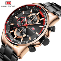 MINI FOCUS MF0218G jam tangan kuarsa pria, arloji bisnis baja tahan karat tahan air untuk pria