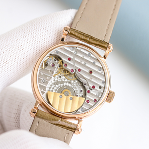Montre mécanique de luxe pour femme, en or rose 18 carats, cadran grainé <span class=keywords><strong>crème</strong></span>, ultra fine, automatique, bracelet en <span class=keywords><strong>cuir</strong></span>, montre habillée - Product Image 6