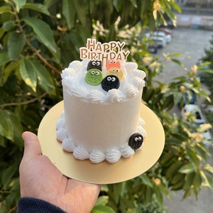 Modello di torta fresca da 4 pollici alla fragola ciliegia crema di frutta finta cintura di buon compleanno inserzione decorazioni per feste