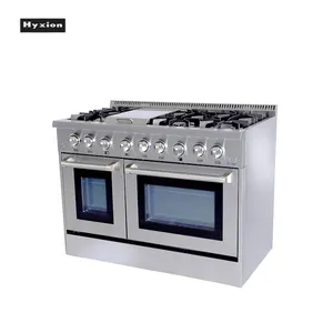 professional cooking Double oven 48"Gas Range Approved freestanding 6 burner + Grill on Top