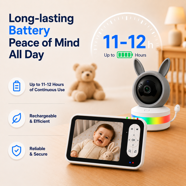 Tuya Baby Camera Monitor Wireless 1080P 5'' Display BLE & WiFi Connect Pan-Tilt 4X Zoom No Glow IR Night Vision Baby Monitor