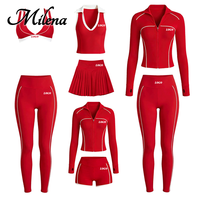 Ensemble de yoga pour femmes Milena, blanc avec bordure contrastée, logo personnalisé, nylon et élasthanne, vêtements de sport, tenue de sport, tenue de fitness, vêtements de sport ajustés