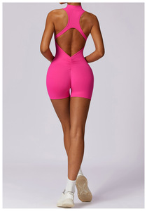 Front Zipper Backless One Piece <b>Bodysuit</b> Scrunch Butt Workout Athletic Sportswear Gym Shorts Fitness Racerback Yoga Jumpsuit - Product Image 4