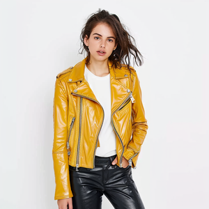 <span class=keywords><strong>Veste</strong></span> de motard <span class=keywords><strong>en</strong></span> <span class=keywords><strong>simili</strong></span> <span class=keywords><strong>cuir</strong></span> pour femme, couleur moutarde unie, manches longues, sur mesure <span class=keywords><strong>en</strong></span> gros - Product Image 5