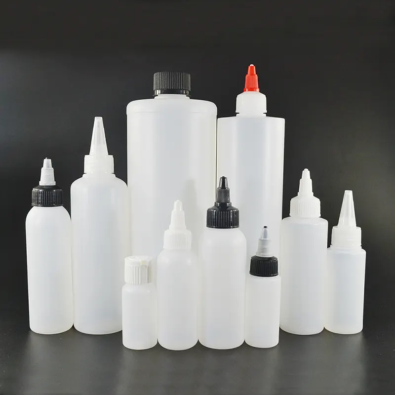 30ml 60ml 100ml 120ml 250ml 500ml 1000ml flacons vides de colle compte-gouttes en plastique HDPE noir transparent