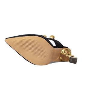 Sandalias negras de tacón alto con hebillas doradas de forma especial, sandalias modernas y cómodas para chicas de fiesta. - Product Image 4