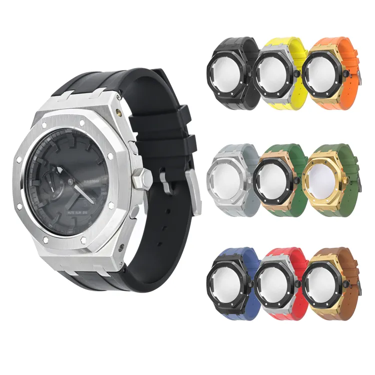 Fashion Watchbands kit for Newest 4th generation CASIO GA2100 316L AP metal watch case modify FKM rubber watch strap