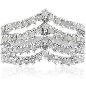 Natural White Diamond Multi Row Band <b>Ring</b> 925 Sterling <b>Silver</b> Round Cut <b>Statement</b> <b>Ring</b> For Women Size 10 - Product Image 1