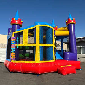 Château Gonflable 5-en-1 Combo Violet et <span class=keywords><strong>Rouge</strong></span> pour Location, Toboggan Gonflable Unisexe, Jeux Gonflables avec Souffleur d'Air et <span class=keywords><strong>Logo</strong></span> Personnalisable Gratuit - Product Image 1
