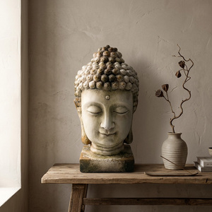 Statue de tête de Bouddha <span class=keywords><strong>Zen</strong></span> antique en magnésie, artisanat vintage, support de présentation pour plantes de jardin extérieur, décoration, fabrication ODM - Product Image 2