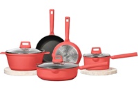 Ensemble de casseroles en aluminium moulé sous pression avec revêtement céramique rose Boreine et poignées douces au toucher