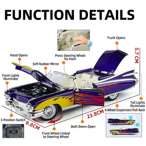 YZ MODEL 1:24 Modellino in Lega Classico 1959 Eldorado Biarritz con Porte Apribili, Luci e Suoni, Auto Sportiva <span class=keywords><strong>Vintage</strong></span> Convertibile a Retrocarica - Product Image 3