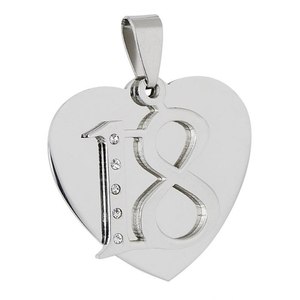 Ciondolo in Acciaio a Forma di Cuore 18, Charm e Pendenti in Cristallo - Product Image 1