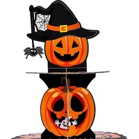 Support à gâteau multi-niveaux Citrouille d'Halloween décoré avec des plateaux à gâteau en papier 3D pour l'affichage de biscuits lors de fêtes et de Noël