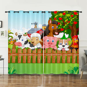 Rideau occultant à haute occultation en peluche courte personnalisable avec un motif de forêt de zoo de dessin animé imprimé en 3D <span class=keywords><strong>pour</strong></span> la maison, la <span class=keywords><strong>chambre</strong></span> à coucher, le salon - Product Image 4