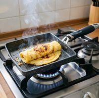 Poêle à Tamagoyaki en aluminium antiadhésive multifonctionnelle carrée, avec poignée en plastique détachable, compatible four, design Japandi, pour omelettes