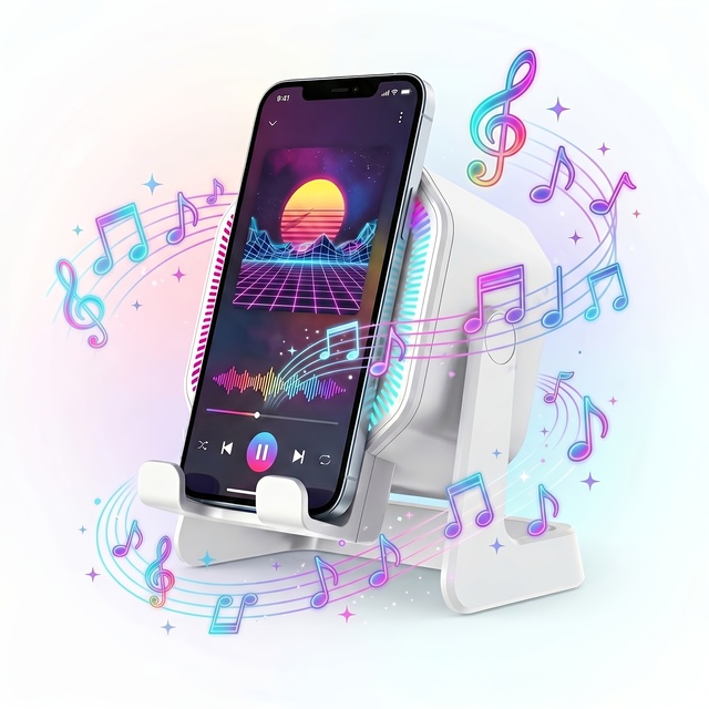 5in1 Wireless Induction Speaker -Mobile Device Holder | Wireless Speaker with Phone Holder, Surround Sound, RGB Ambient Lights