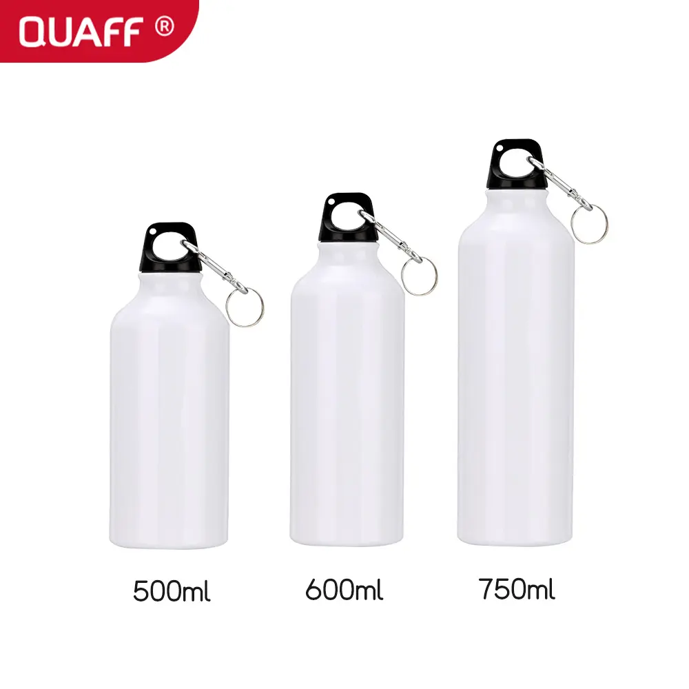 QUAFF wholesale sublimation aluminum sports water bottle 500ml 600ml 750ml white silver gold for custom printing