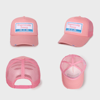 Gorra Trucker Vintage con Borde Deshilachado, Parche Personalizado con Logotipo Bordado e Impreso, Gorra de Béisbol con Malla de Poliéster Transpirable para Mujer