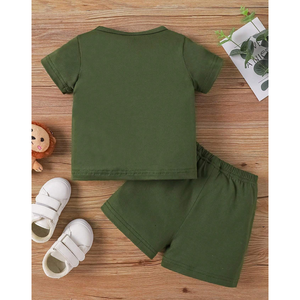 2025 nouveau Design été enfants vêtements à manches courtes 100% coton décontracté <span class=keywords><strong>garçon</strong></span> T-Shirt enfants 2 pièces pantalon tenue survêtements - Product Image 2