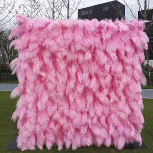 S0291 Popular Wedding Backdrop Decoration Roll Up Fabric Base Fluffy Ostrich Feathers Walls Pink Feather Wall Backdrop