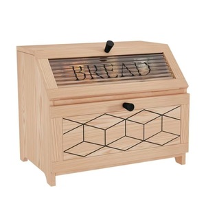 Wooden Bread Storage Box With Lid Rectangle Solid Wood Kitchen Food <b>Container</b> For Bread Snacks - Product Image 3
