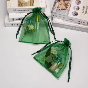 Sacos de organza personalizados para joias, sacos de presente em tecido cristal, sacos com cordão e fita, impressão de tela aceita