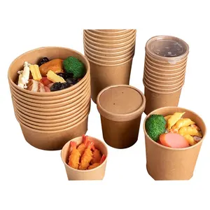 Kraft Paper Food Noodle Cup For Restaurant Use Colorful Logo Printing Disposable Customized Hot Soup Bowls