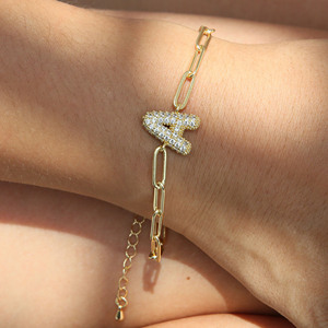 Pulsera <span class=keywords><strong>de</strong></span> Letras con Globos Personalizada, Chapada en Oro <span class=keywords><strong>de</strong></span> 18k, con Circonita, Cadena <span class=keywords><strong>de</strong></span> Clip, Joyería Ajustable para Mujeres y Niñas - Product Image 5