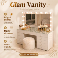 Coiffeuse moderne à succès avec éclairage LED 3 couleurs, grand miroir et tiroirs – Meuble de chambre à coucher, nouveauté pour la maison