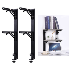 Soporte de Escritorio Plegable sin Perforaciones para Computadora, Estante Colgante de 2 Niveles con Abrazadera para Almacenamiento - Product Image 1