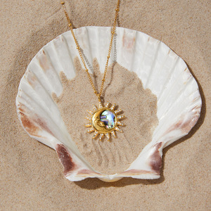 Sun Moon <b>Abalone</b> <b>Shell</b> Pendant Necklace Stainless Steel Rhinestone Star Shape Clavicle Chain Jewelry For Leisure - Product Image 4