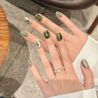 Uñas Acrílicas Artificiales Cortas Cuadradas Hechas a Mano, Diseño Personalizado OEM, 10 Piezas, Reutilizables, Suministro al por Mayor con Etiqueta Privada