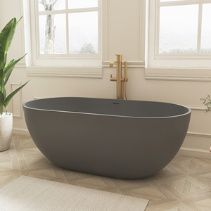 Bañera ovalada de superficie sólida independiente moderna Maydon, bañera de baño gris mate de 1500mm, respetuosa con el medio ambiente, uso doméstico en Hotel, baño elegante - Product Image 3