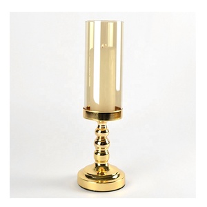 Lot de 2 bougies chauffe-plat en plaqué or brillant avec verre fumé Table de mariage votive Centre de table Bougeoir de luxe - Product Image 3