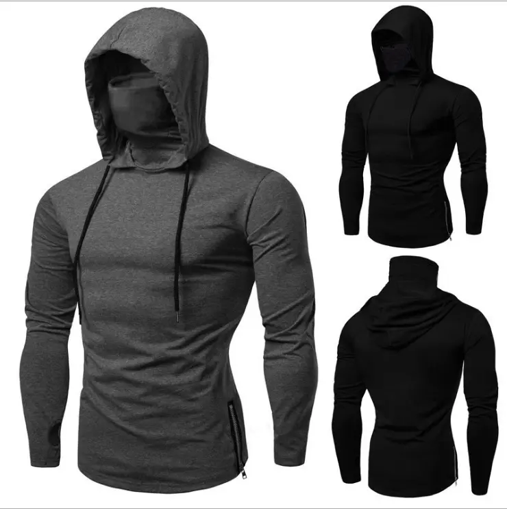 European and American Men's Fitness Wear Men's Peripheral Sweater Hooded Long Sleeve T-Shirt Sweater t-shirt for men